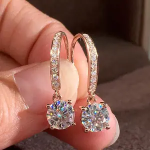 Four-claw Sparkling Eight-heart Eight-arrow Stone Ear Hooks, European and American Style Wedding and Engagement Earrings for Women