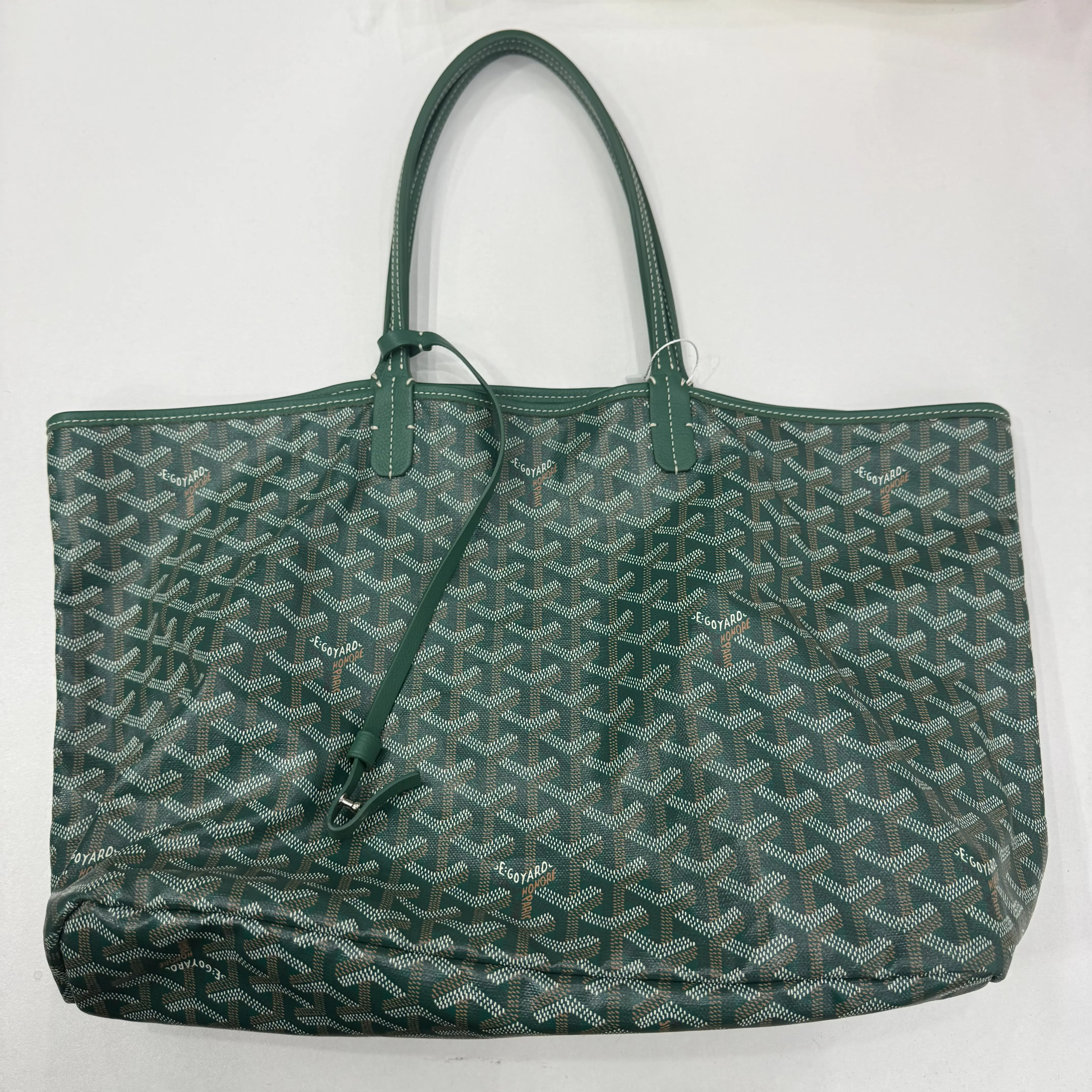Pre-owned Goyard Pre‑owned, 100% authentic Saint‑Louis Green Signature Monogram Canvas Tote Bag, Comes With Detachable Mini Pouch, Leather Top Handles