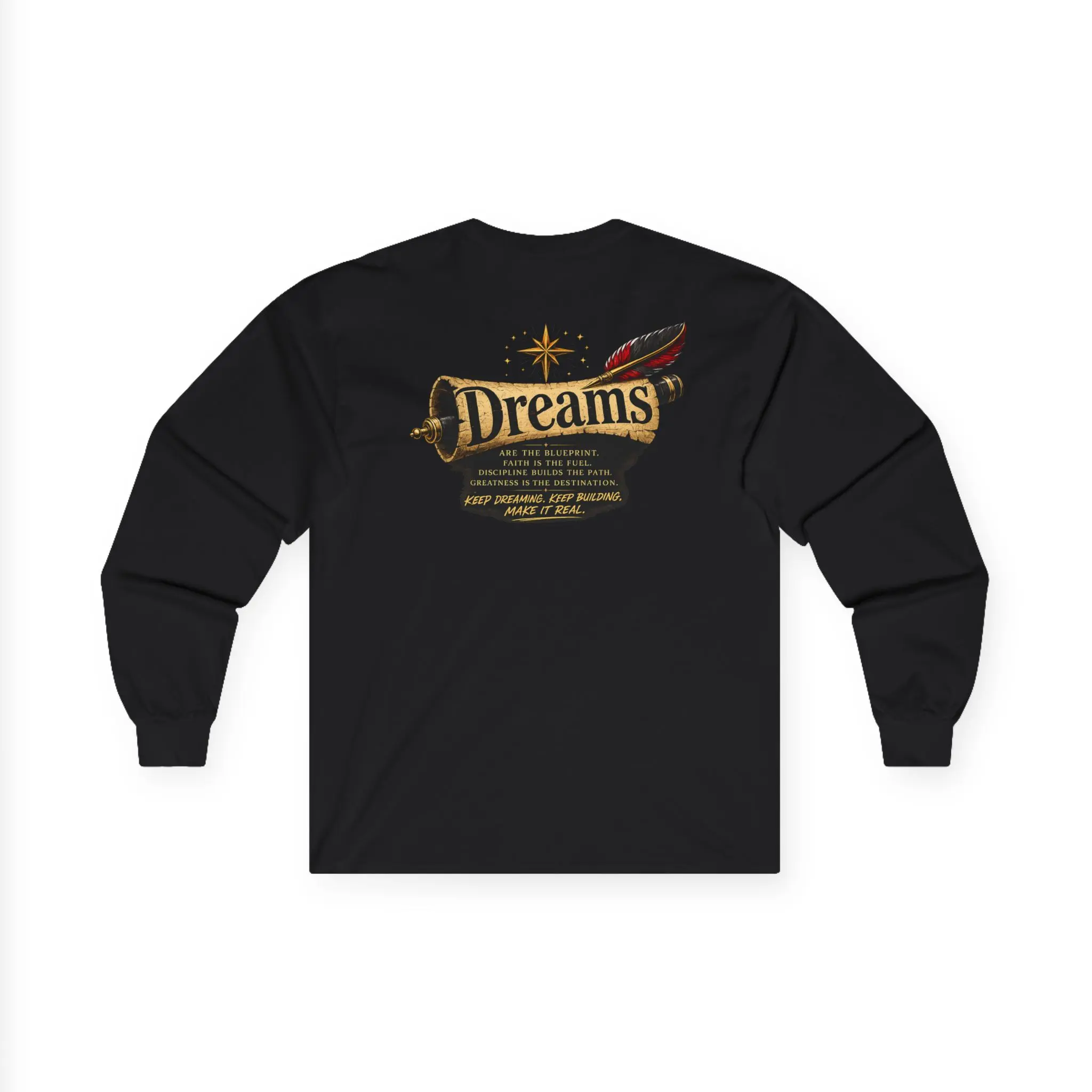 Dreams vintage script feather illustration Long Sleeve