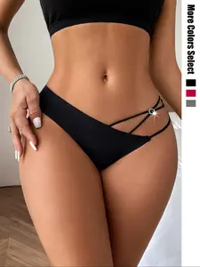 Seamless Elastic Underwear with Rhinestone Ring Decoration, Sexy Comfortable Skin-Friendly Design, Hollow Cut Ladies Underwear, Size S to XXL