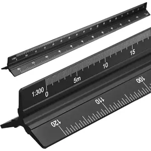 Engineer Scale Ruler 12 Inch, Aluminum Laser-Etched Triangular Architectural Scale Civil Drafting Tool, Metric Scale 1:100, 1:200, 1:300, 1:400, 1:500, 1:600 (Black)