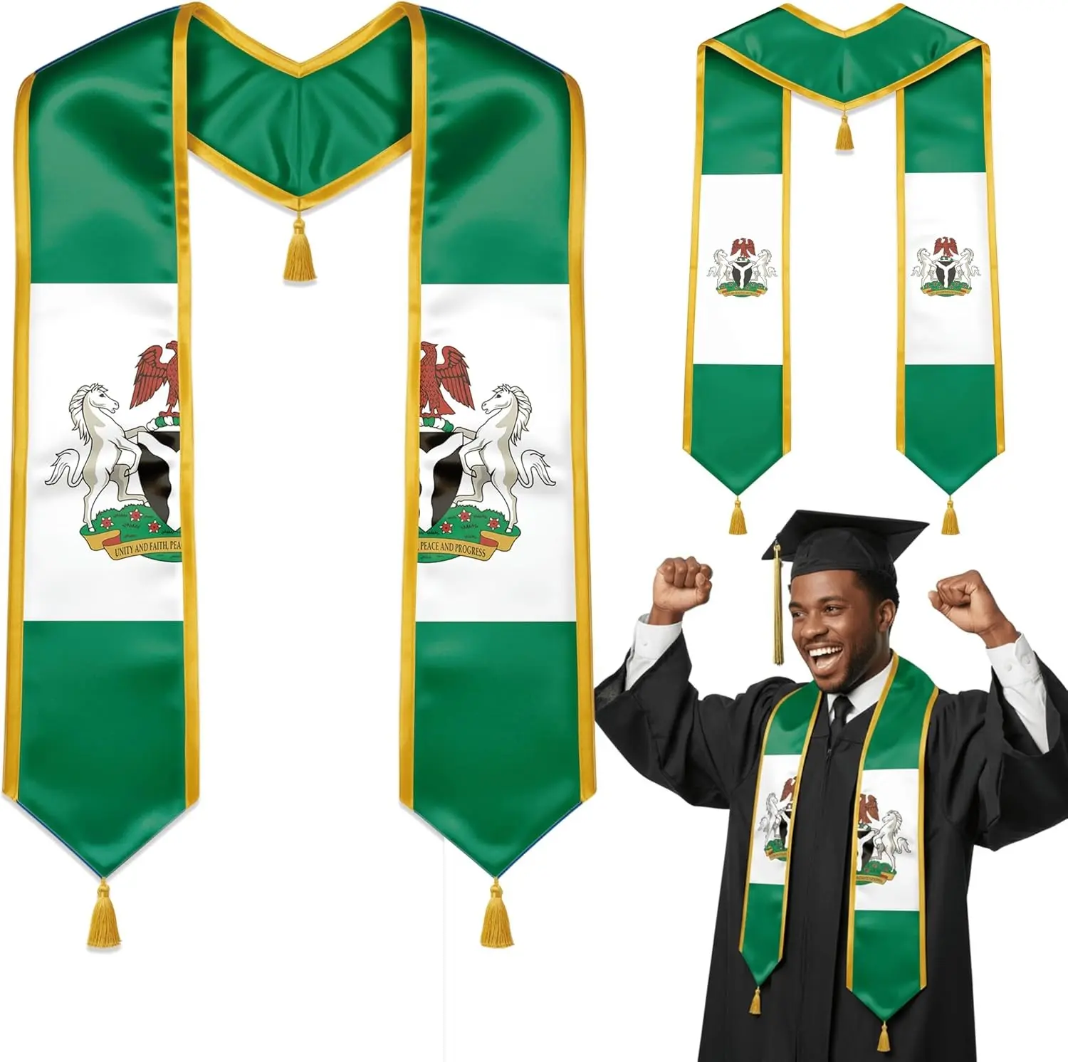 Reversible Country Flag Graduation Stole with Gold Tassels, Sash for College High School University Graduates, 72"