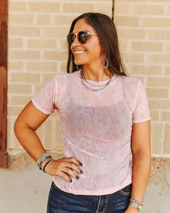 Pink Plains Western Mesh Top