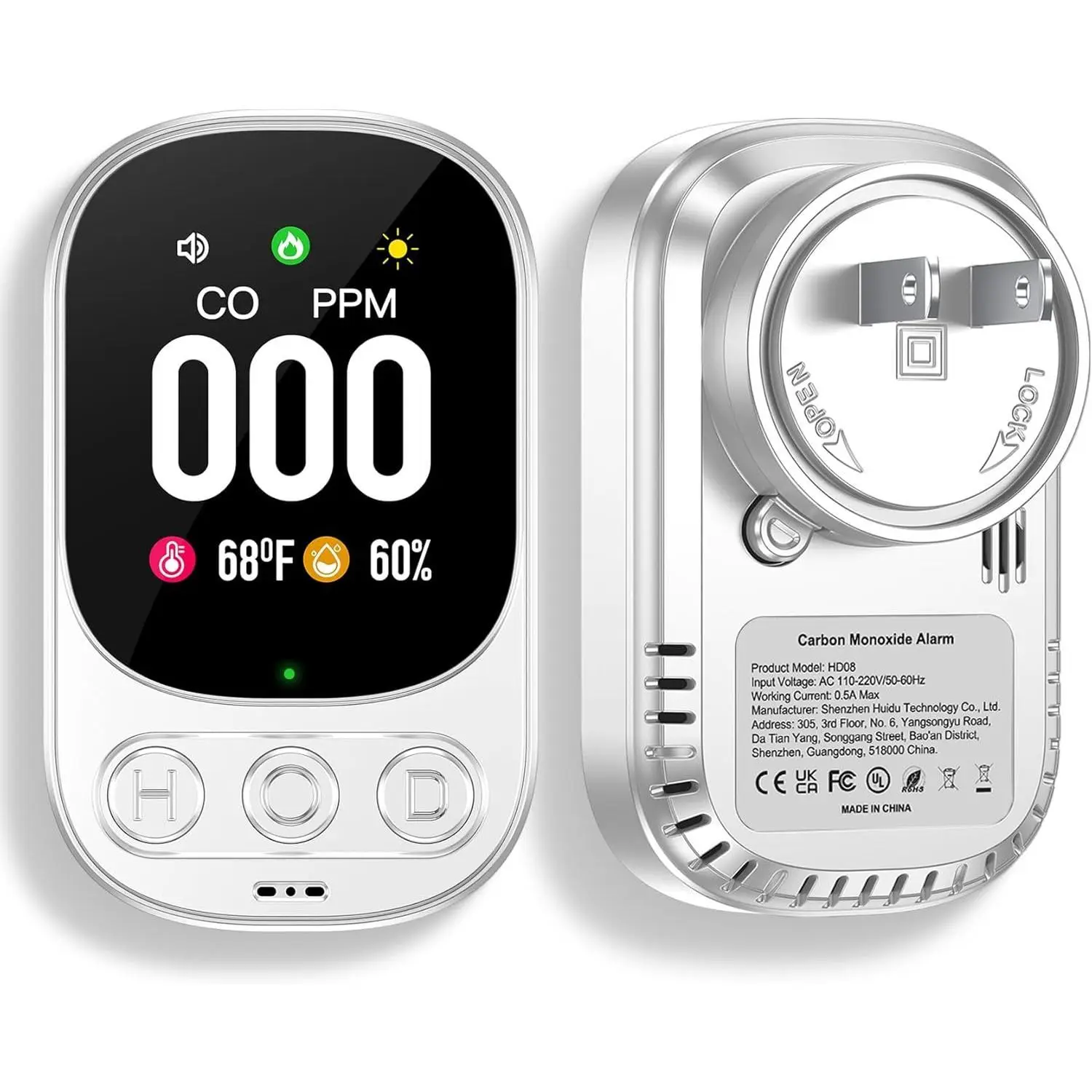 Carbon Monoxide Detector Plug in Wall, 3-in-1 CO Level Monitor Alarm with Temp/Humidity Sensor, Portable Carbon Monoxide Detectors Easy to Read & Inst