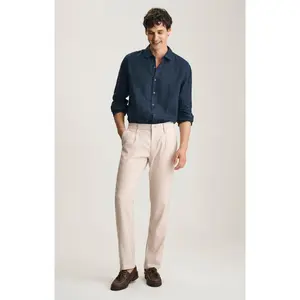 WILL PLEATED STRAIGHT CHINO IN CREAM LINEN