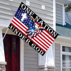 One Nation Under God" Christian American Flag!Patriotic banner with eagle & cross design, durable fabric, perfect for showing your faith and love for country!