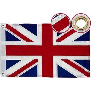 Embroidered  Flag 12x18 inches Small UK Union Jack Flags for Boat  UTV,  Color Outdoor Flag of England with 2 Brass Grommets