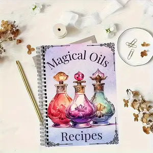 50-page Magic Oil Genie Manual: Adult Witchcraft Book with Herbal Recipes, Candle Magic and Spell Guides-Spiral-bound Witch Diary Book, Halloween Rituals, Aromatherapy and Spiritual Training, with Elegant Mystery Cover Art and Gold Embellishment Design