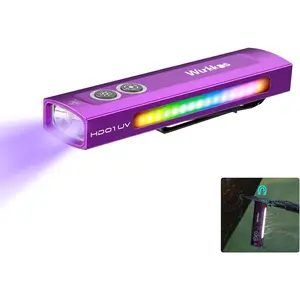 HD01 UV Flashlight, Rechargeable EDC Flashlight, Led Flashlight with 365nm UV Light, 1200 Lumens Flat Flashlight with RGB, Pocket Light for Emergency, Pet Urine Detection(Purple)