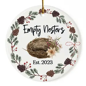 Empty Nesters Ornament Bird Nest Keepsake Our Nest Housewarming Gifts for Renewed Independence Parents Husband Wife Couples 3" Round Ceramic Christmas Ornaments