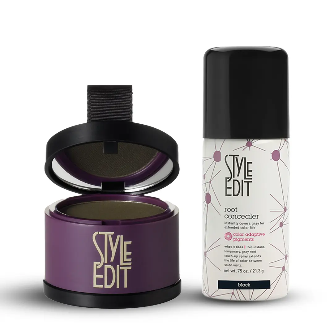 Style Edit Root Touch Up Powder and Travel Size Spray | – Instant Gray Root Concealer for Hairline, Temples, and Part – Lightweight, No-Residue Root Coverage – Made in the USA - Salon Quality temporary hair dye