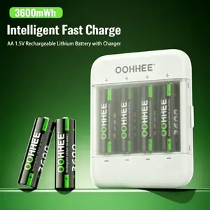 White 4x AA Lithium Batteries 3600mWh 1.5V Rechargeable with Fast Charging Storage Box