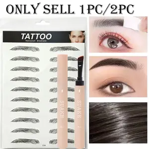 Dual-ended Eyebrow Pencil & Brow Tattoo Stencil Set, Waterproof Sweat-resistant Long-lasting Eyebrow Makeup, Smudge-proof No Fading Natural Brow Shaping Kit for All-day Wear & Natural Look