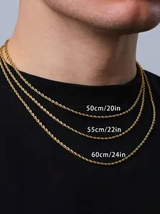 1pc Classic Rope Chain For Men Stainless Steel Men Golden Non-Fading Cuban Link Chain Necklace For Daily Wear Gift