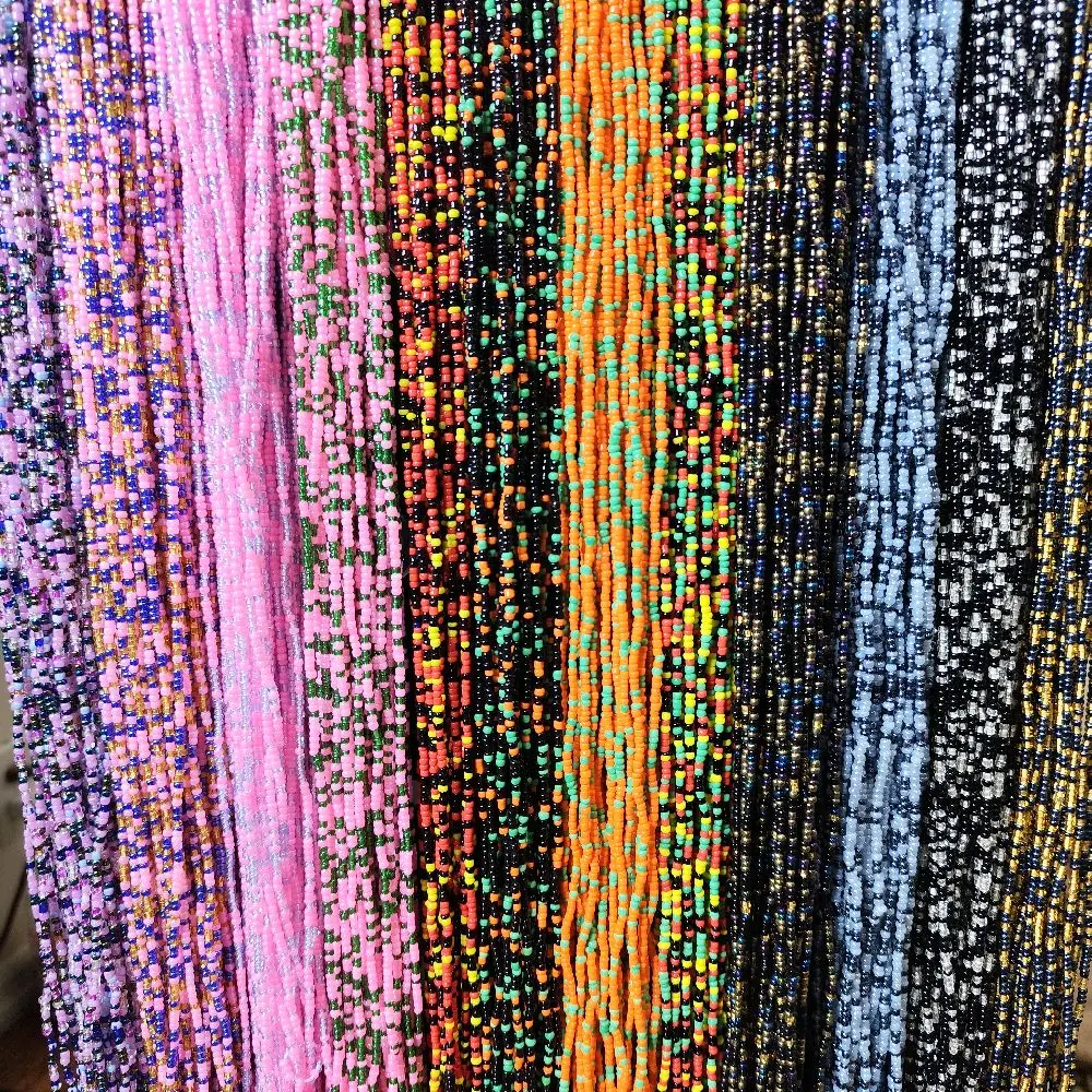 Women's 50-Inch African Tie-On Grab Bag Waistbeads Bundle, Belly Chain, Colorful Boho Style Body Jewelry for Daily Wear, Comfortable & Unique