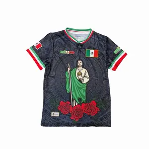 Black San Juditas Jersey with Mexican Flag Accents and Iconic Saint Design Slim-Fitting Cultural Themed Jersey for Fans