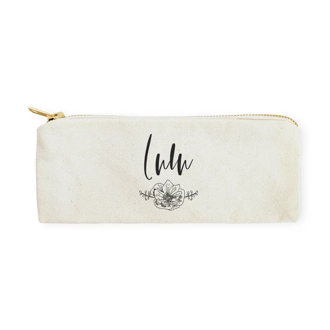 Personalized Name Modern Floral Cotton Canvas Pencil Case and Travel Pouch