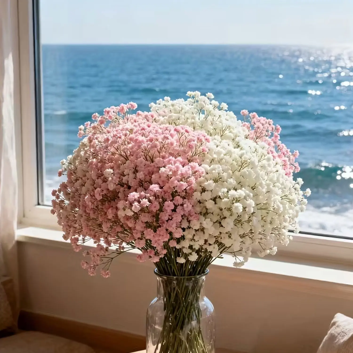 1500 artificial flowers, Decorative artificial flowers, artificial mixed flower (25 white + 25 pink starflower bouquets) for outdoor wedding decoration, Mother's Day, birthday party, suitable for four-season decoration