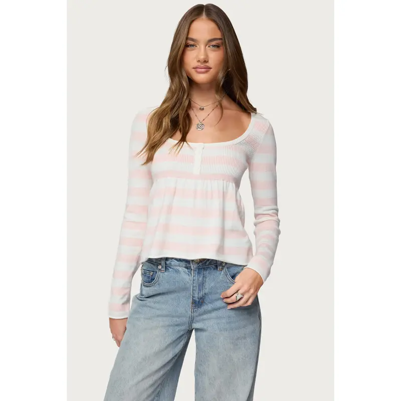 Lockie Striped Knit Babydoll Top