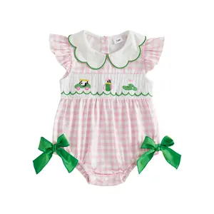 Baby Girl Gold Romper Classic Ruffle Sleeveless Plaid Print Bodysuit Newborn Playsuit