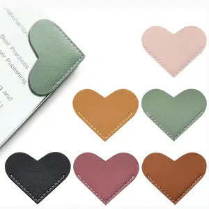 Leather Heart-Shaped Bookmarks Set, 6 counts Cute Corner Page Markers for Teachers Students, School Office Home Use, Back-To-School Gift