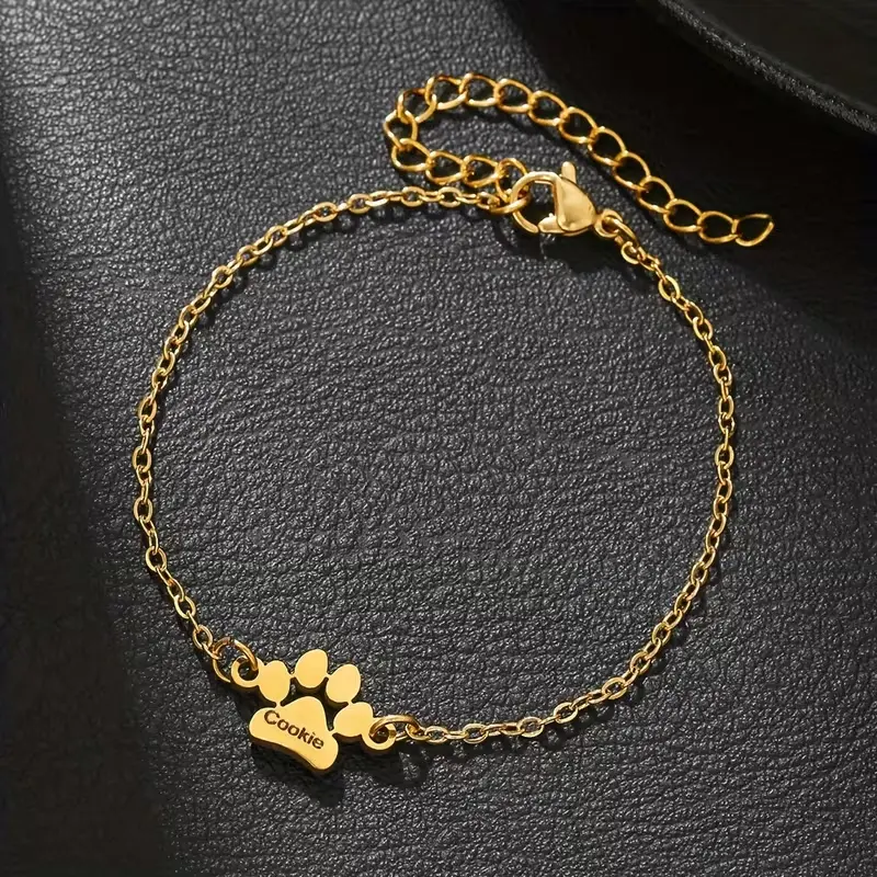 Customizable Pet Name Stainless Steel Iron Bracelet with Paw Print - Unisex Animal Jewelry for Dog & Cat Lovers, Viral TikTok Memorial Gift