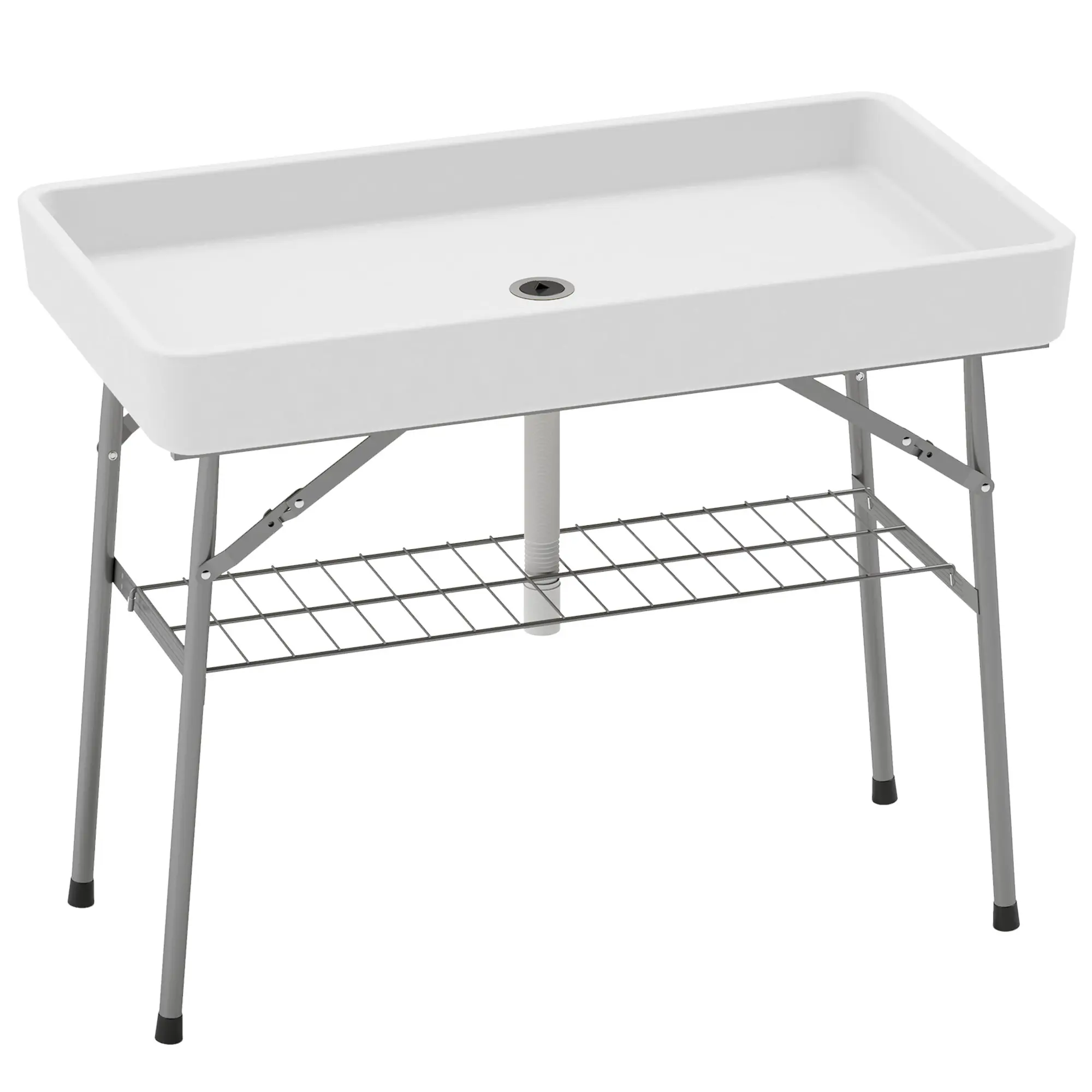 3.4ft Folding Ice Cooler Table - Outdoor HDPE Weather-Resistant Picnic Table with Drain Pipe, Storage Shelf, Powder-Coated Steel Frame, 110lbs Top Load Capacity, Portable Beverage Station for BBQ, Camping