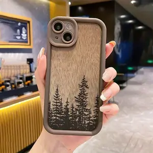 Brown Wood Grain Forest Painted TPU Pattern Case for iPhone 16 15 14 Pro Max 13 12 11 XR XS Plus Shockproof Full Camera Protection Durable slim Silicone Cover