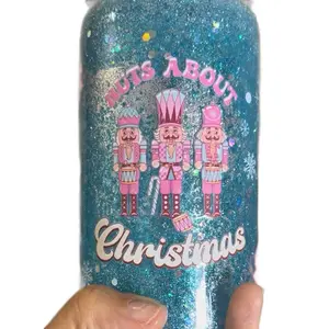 16 ounce Blue Christmas Global Tumblr with Nuts About Christmas Design and Festive Nutcracker Graphics Tumbler