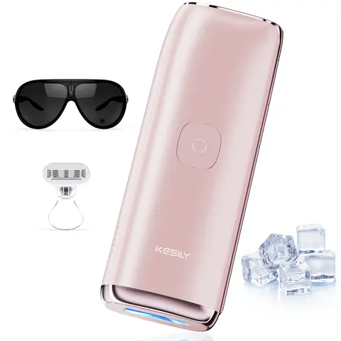 KESILY by OVUTEK Painless IPL Hair Removal Kit - Sapphire Tip Ice-Cooling Plug-In At-Home Device, Face Hair Remover, Pain Reduction, Follicle Targeting, Women's Daily Care Appliance with Charger