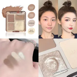 4 Colors Shimmer Highlighter Contour 3D Facial Bronzer Cosmetic Brightening Beige Matte Highlights Palette Eye Shadow Nose Powder Makeup