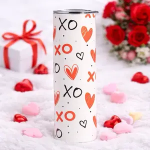 20oz Valentine XO Tumbler with Heart and XO Design Reusable Drinkware for Valentine's Day Double Wall Insulation Stainless Steel Includes Straw