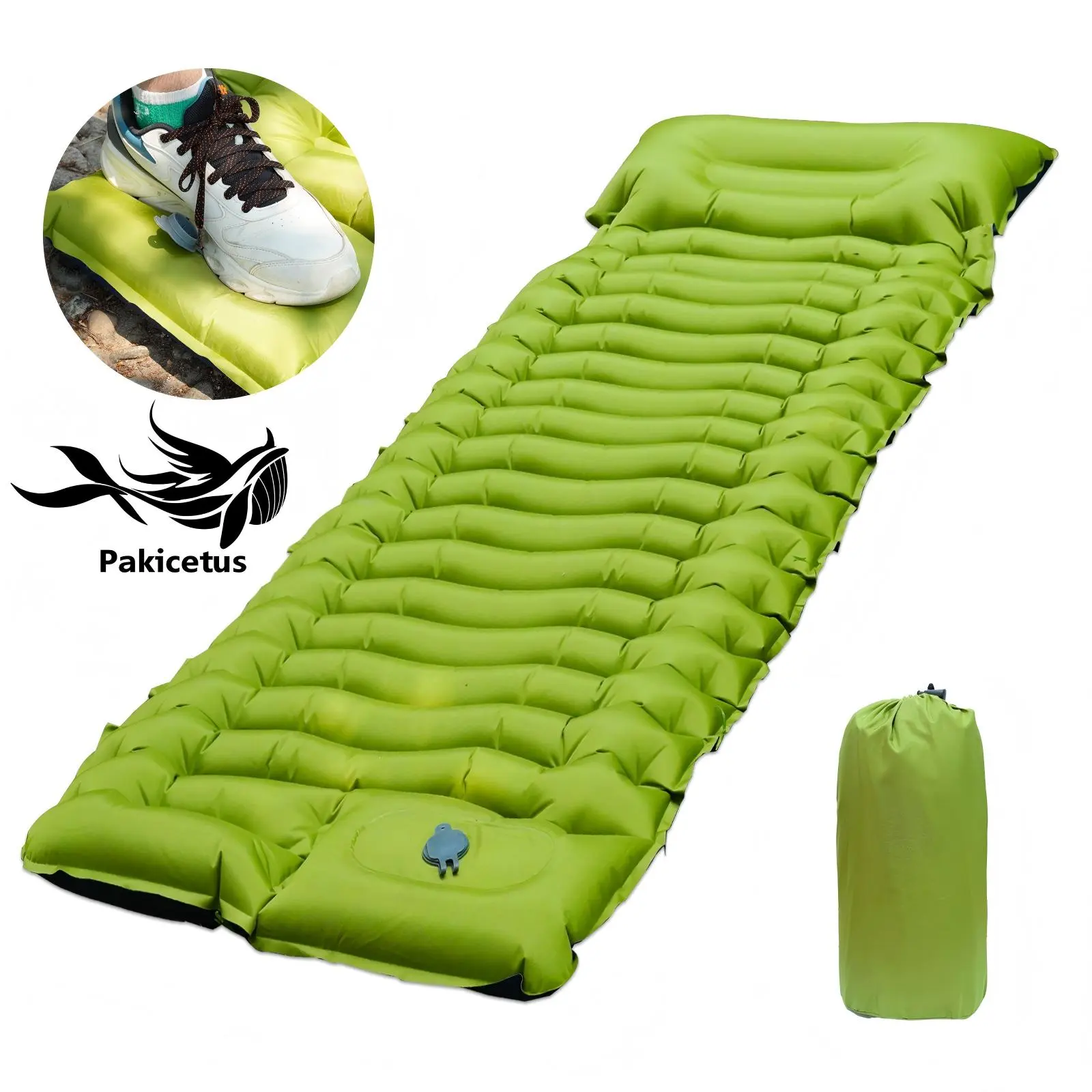 PAKICETUS Outdoor Inflatable Mattress Camping Mattress Ultra Light Mattress Camping Bed with Built in Foot Pump and Pillow Camping Equipment Essential for Backpacking Hiking