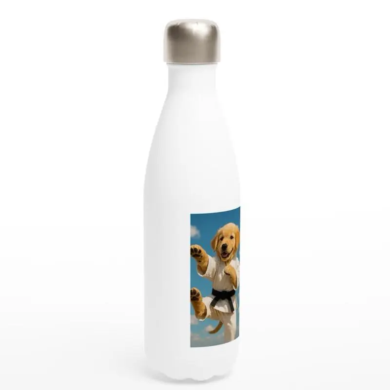 Karate Pup White 17oz Stainless Steel Water Bottle Drinkware Insulated Flask Tumbler Portable