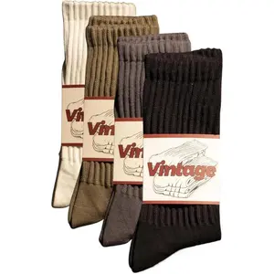 4 Pairs Natural 98% Cotton Crew Socks - Seamless, Breathable, Cozy Fall & Winter Socks for Women & Men