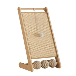 Sisal Cat Scratcher Ramp, 24.8" L Shape Scratching Post, Climbing Vertical Cat Scratch Pad, Wear-resistant, Solid Wooden for Indoor Cats Furniture