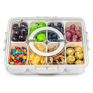 Transparent Snack Box with Lid & Handle, Plastic Kitchen Sealed Container, Food Organizer, Food Storage Boxes, Portable Fruit Candy Nut Tray, Leakproof Airtight Containers, Ideal for Lunch, Salad, Travel