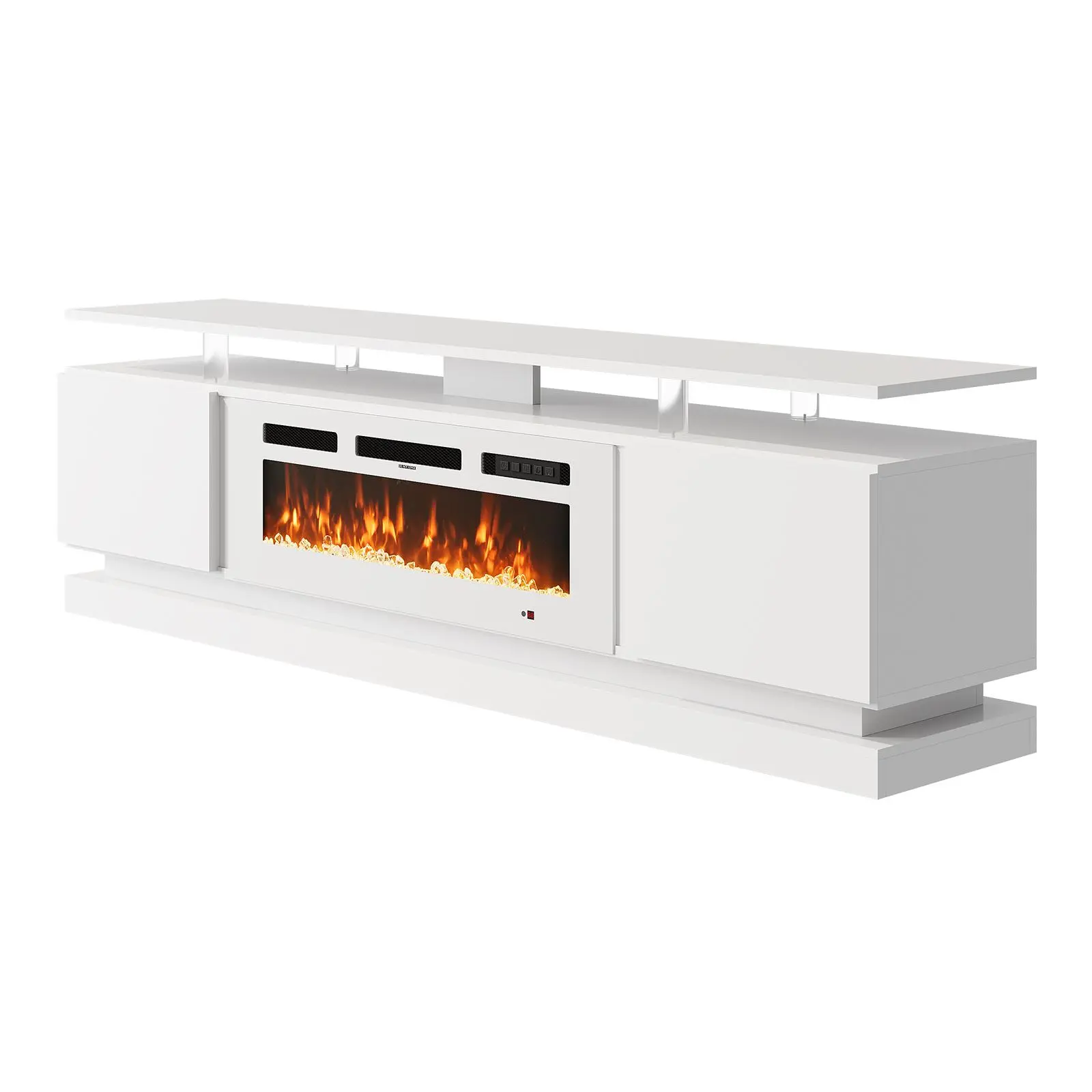 【2 Packages Shipping】Floating TV Stand with 36" Electric Fireplace High Gloss Finish Wall Mounted Entertainment Center for TVs Up to 80" Black TV Stand and Black Fireplace with Adjustable Flame & RGB Light Strips