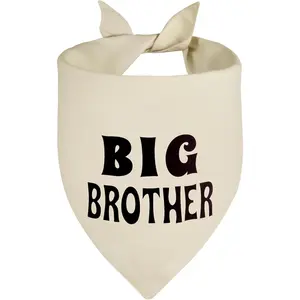 Big Brother Dog Bandana Beige Large 1PCS, Adjustable Triangle Scarf, Pregnancy Announecment, New Baby for Family.