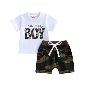 Baby Boy Summer Clothes Outfits Mama's Boy Letters Print Short Sleeve T-shirt Top & Camouflage Shorts Set