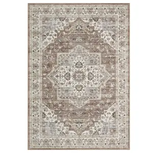 5 x 7 ft Polyester Cashmere Imitation Camel Rectangular Hallway Bathroom Entryway Kitchen Office Foldable Flower Printed Persian Washable Area Rug-A