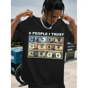 Fashion ✧       Mens 6 People Graphic  T Shirt Casual Round Neck Short Sleeve Knit Fabric Black With Design Fit Cotton T Shirts Plus Size Black