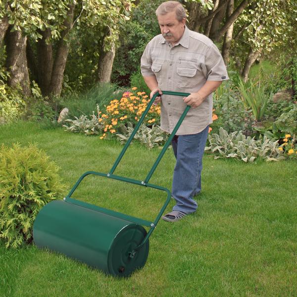 24" Steel Lawn Roller, 13 Gallon Water/Sand Fillable Yard Roller with U-Shaped Handle & Easy Drain Plug, Push & Pull Sod Roller for Grass Flattening Seed Packing, Green