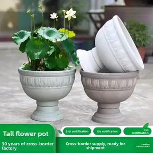 Luxury Vintage Roman Style Tall Planter, Eco-Friendly Resin Stone Texture, Durable Thick Body, Sun-Resistant, Anti-Tip, Ideal for Garden, Patio, Living Room