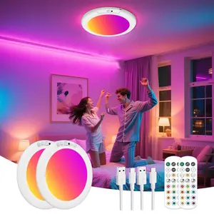 Shower Lights for Inside Shower - 2 Packs Rechargeable Ceiling Light with Remote, Color Changing & White Timing Light, Motion Sensor Battery Powered Shower Lamp for Bathroom Closet Patio
