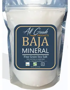 All Goods Products Baja Mineral Sea Salt – Fine Grain, 8 oz, 100% Natural, Hand-Harvested, Loaded with 90+ Essential Minerals, 30% Less Sodium, Kosher, Unrefined.