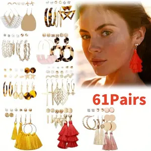 61 Piece Acrylic Hoop Stud Drop Dangle Earrings Fashion Tassel Earrings Pendant Earrings Beauty & Personal Care