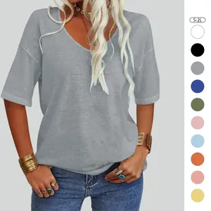 Imily Bela Women's Soft V Neck Tshirt Half Sleeve Lightweight Top  Casual Comfortable Simple Womenswear shirts