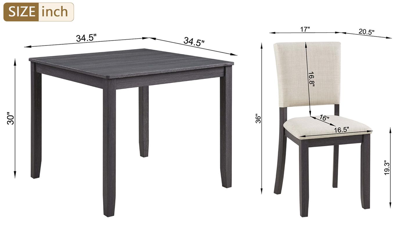 5-Piece Wooden Dining Table Set for 4 People, Modern Kitchen & Dining Room Furniture with 4 Chairs, Light Oak Beige/Antique Black Beige 5-Piece Wooden Dining Table Set for 4 People, Modern Kitchen & Dining Room Furniture with 4 Chairs, Light Oak Beige/Antique Black Beige