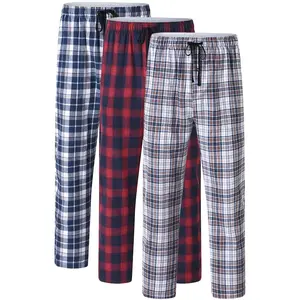 Men's 3-Pack Pajama Pants Cotton Plaid Pjs Bottoms Sleep Lounge Pant Button Open Fly with Pockets Loungewear Menswear Nightwear Checked Classic Fitted Long